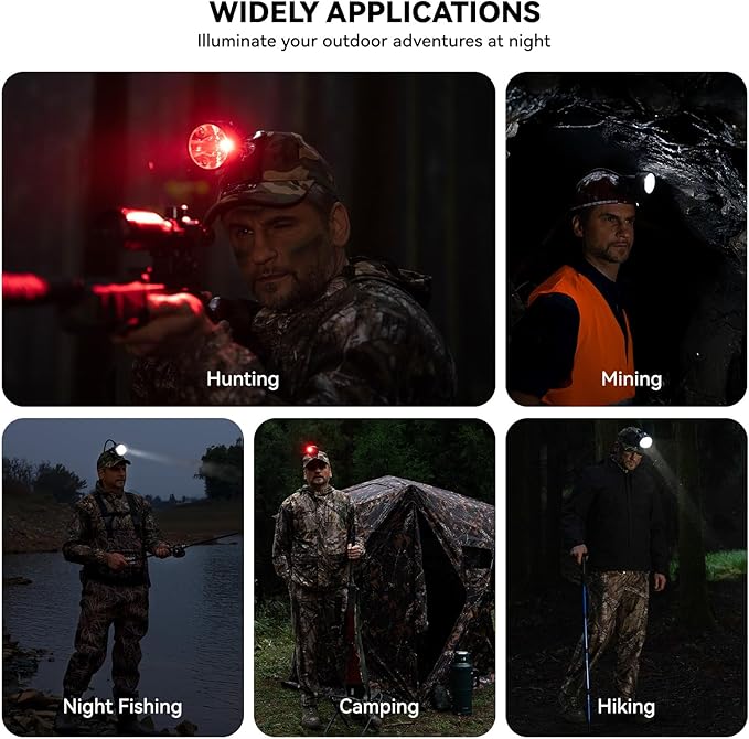 Coon Hunting Lights Headlamp for Coyotes Hog Predators, 10W Rechargeable & IPX5 Waterproof, 6