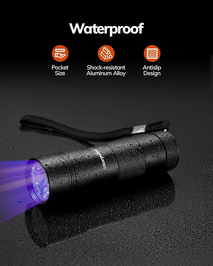 morpilot Black Light, 4 PCS 12 LEDs 395nm UV Blacklight Flashlights Detector for Pets Urine and
