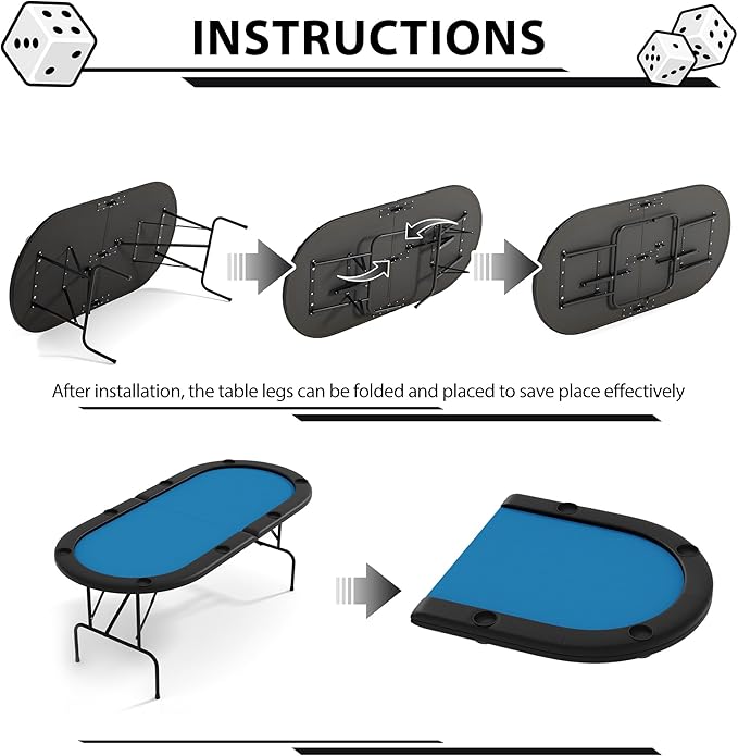 8 Player Foldable Poker Table, 71" Portable Folding Poker Game Tables with Collapsible Legs, Cup