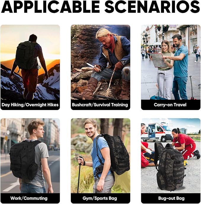 35L Tactical Backpack for Men, MOLLE Military Bug Out Bag, Waterproof Rucksack for Hiking with