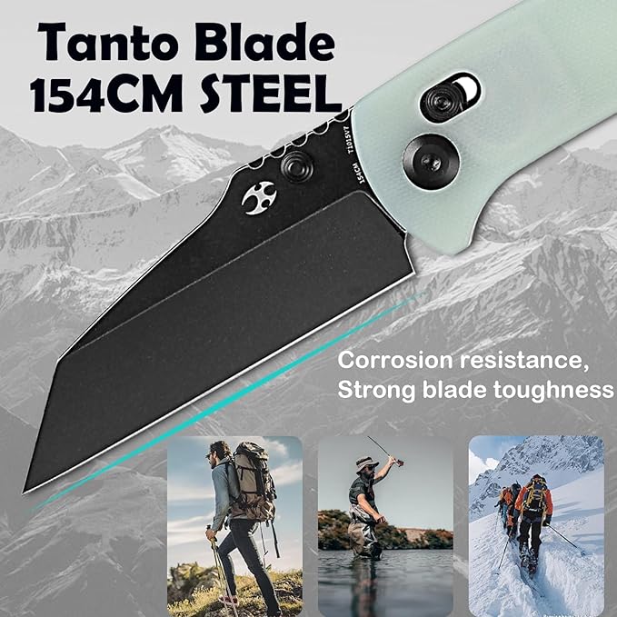 KANSEPT Main Street Pocket Folding Knife, 3.36''Black Ticn Coated 154CM Sharp Steel Blade, Jade G10