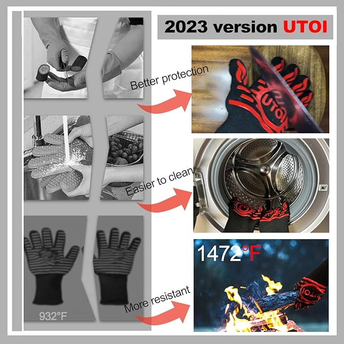 BBQ Grill Gloves for Campfire Cooking, 1472°F Heat Resistant Grilling Gloves for Outdoor Cooking