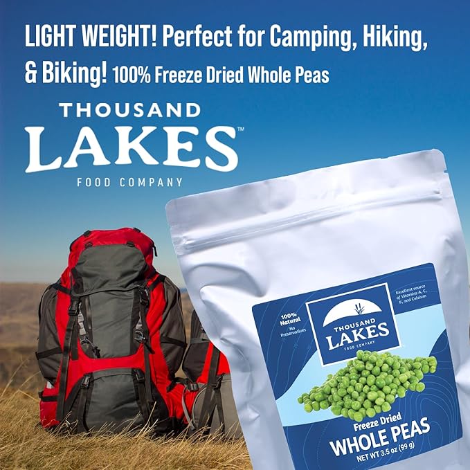 Thousand Lakes Freeze Dried Vegetables - Whole Peas 2-pack 3.5 ounces (7.0 ounces total) | No Salt