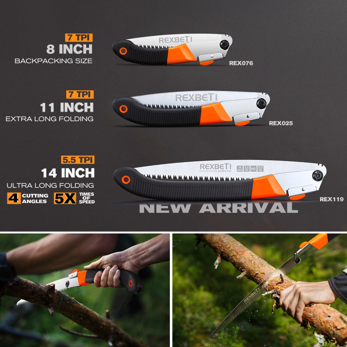 REXBETI 14-Inch Folding Pruning Saw, Extra Long Hand Saw for Tree Trimming