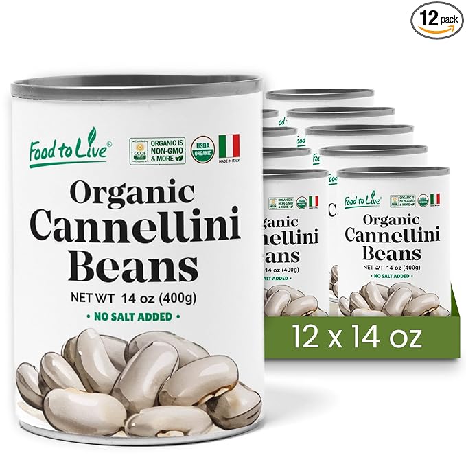 Food to Live Organic Italian Canned Cannellini Beans, 14 oz (Pack of 12) - Unsalted Non-GMO White