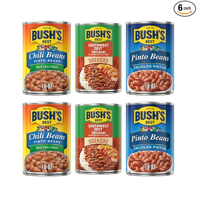 Bush's Best Baked Beans, Pinto Power Variety Pack, 2 Southwest Zest Pinto Beans (15oz), 2 Mild