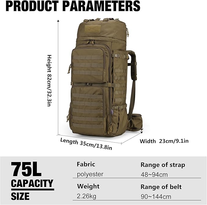 Mardingtop 75L Molle Hiking Internal Frame Backpacks with Rain Cover for