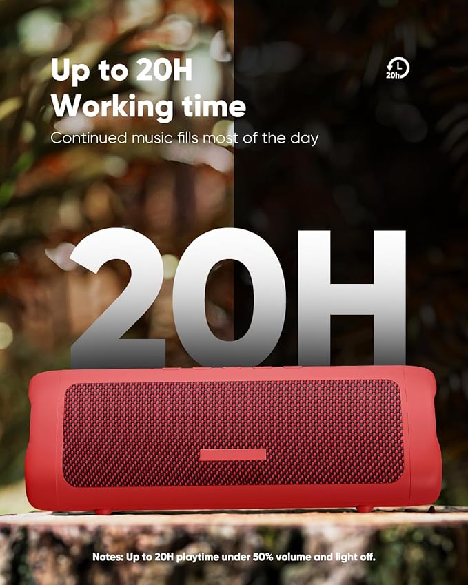 Bluetooth Speaker with HD Sound, Portable Wireless, IPX5 Waterproof, Up to 20H Playtime, TWS