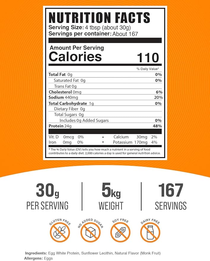 BulkSupplements.com Egg White Protein Powder - Egg White Powder, Lactose Free Protein - Unflavored