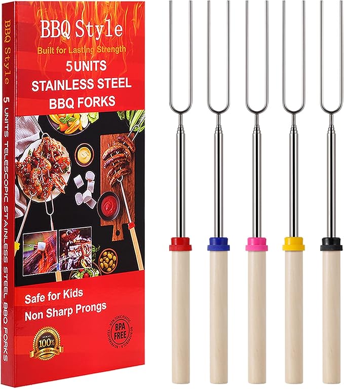 Marshmallow Roasting Sticks, Telescoping Smores Sticks for Open Fire Pit, 32 Inch Long Marshmallow