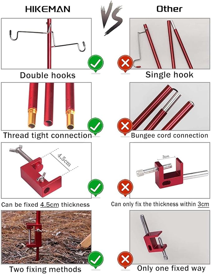 HIKEMAN Folding Lantern Stand Pole Portable Lamp Stand Hook Collapasible Light Stand Holder for