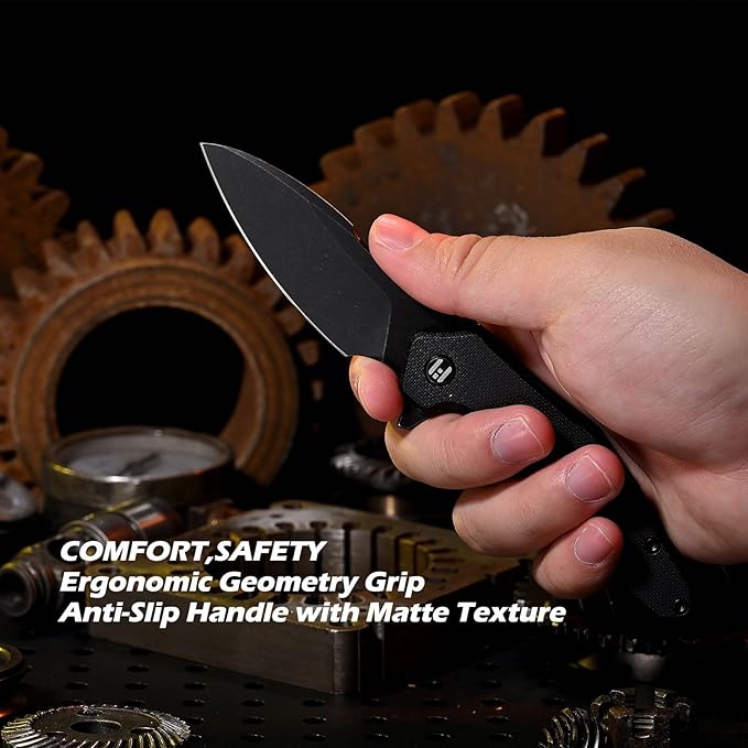 Hightron Mini Ventura Flipper Folding Knife for EDC, Liner Lock Pocket Knife with 2.85" Stonewashed