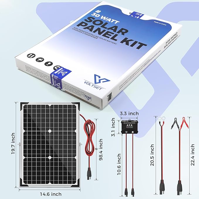 Solar Panel Kit 30W 12V, Solar Battery Trickle Charger Maintainer, Waterproof Solar Panel + Upgrade