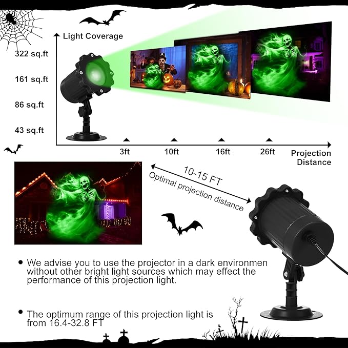 Treela Halloween Projector Lights Outdoor Indoor Dynamic Ghost Skull Lights Decoration Outside LED