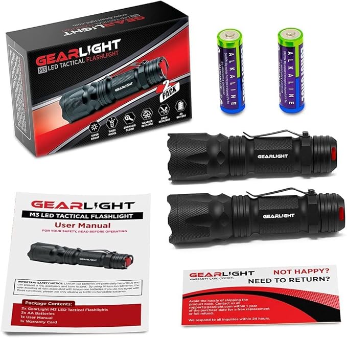 GearLight M3 Mini LED Flashlight - 2 Bright, Small Tactical Flashlights with High Lumens and Pocket
