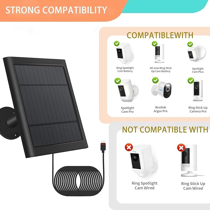 Solar Camera Outdoor Wireless for Ring Solar Panel 10FT/3M Cable for Ring