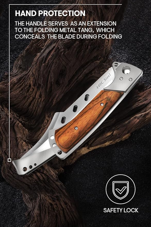 Grand Way Long Blade Folding Knife - Sharp Hunting Hiking Camping Tactical Survival Work Knives for