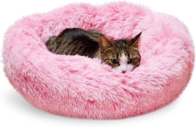 Whiskers & Friends Cat Beds for Indoor Cats Washable, Orthopedic Soft Fluffy Round Calming Pet Bed