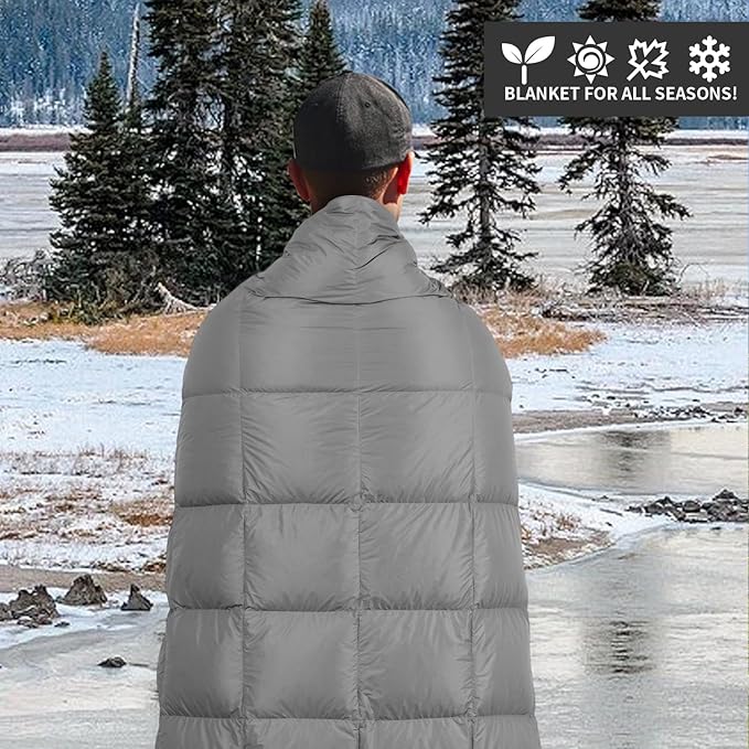 Down Camping Blanket, Muti-Use Outdoor Travel Blanket, Puffy Sleeping Bag Blanket, Waterproof