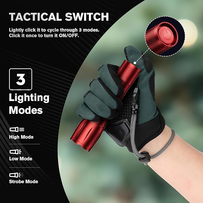 RECHOO LED Flashlight 2 Pack Red, Tactical Flashlights High Lumens with 3 Modes, Pocket Small Flash