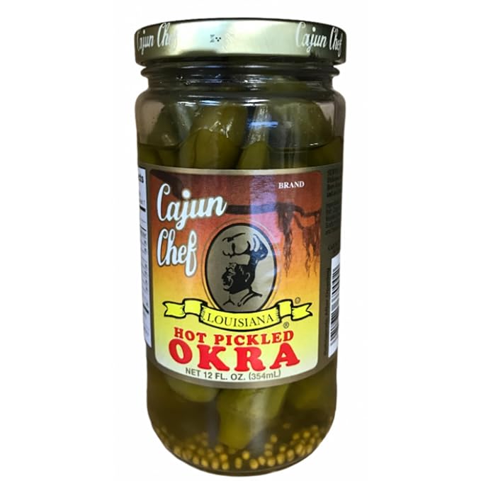 Cajun Chef Hot Pickled Okra 12oz (Pack of 1) - Great in Bloody Mary's - Versatile Garnish for