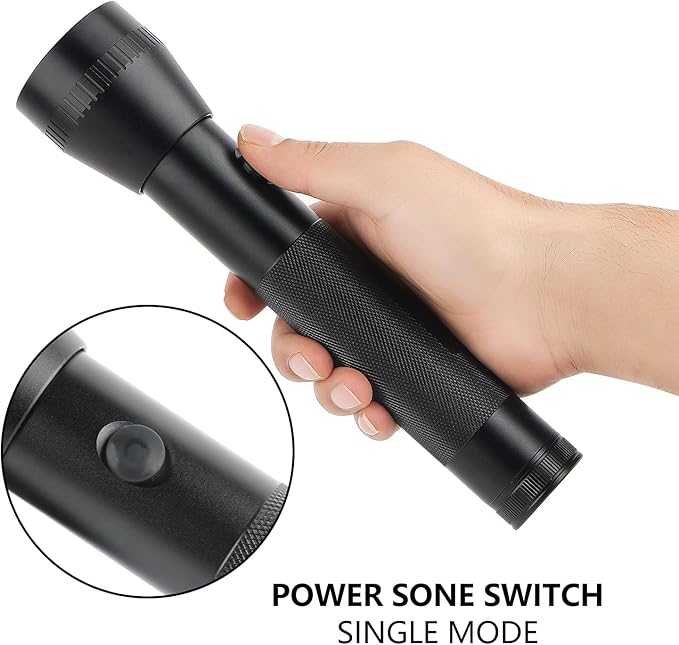 Heavy Duty 2-Cell D Battery LED Big Flashlights, High Lumens, Single Mode, Aluminum, Rugged Metal