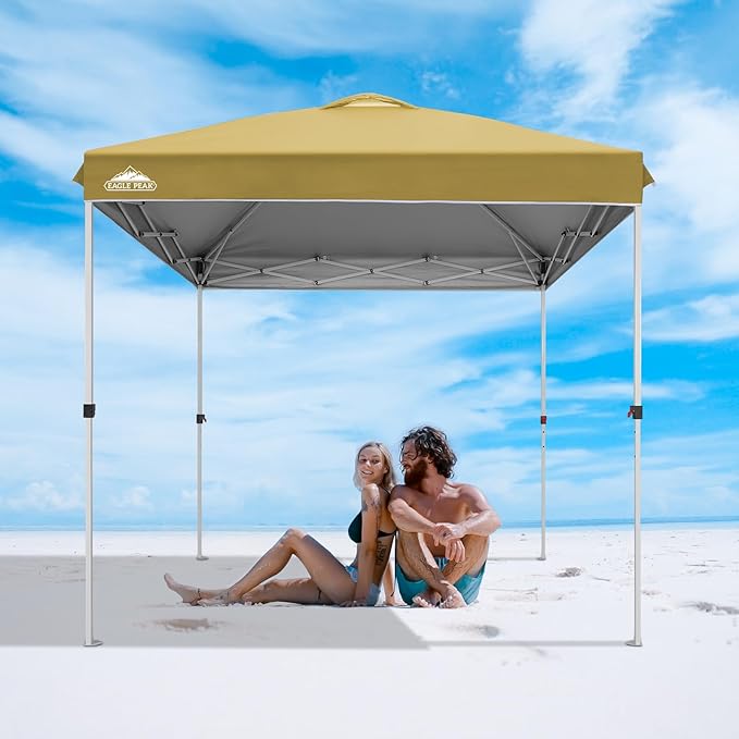 EAGLE PEAK Pop Up Canopy Tent with Wheeled Carry Bag, 8 Stakes, 4 Ropes, Easy Set Up Tent Canopy