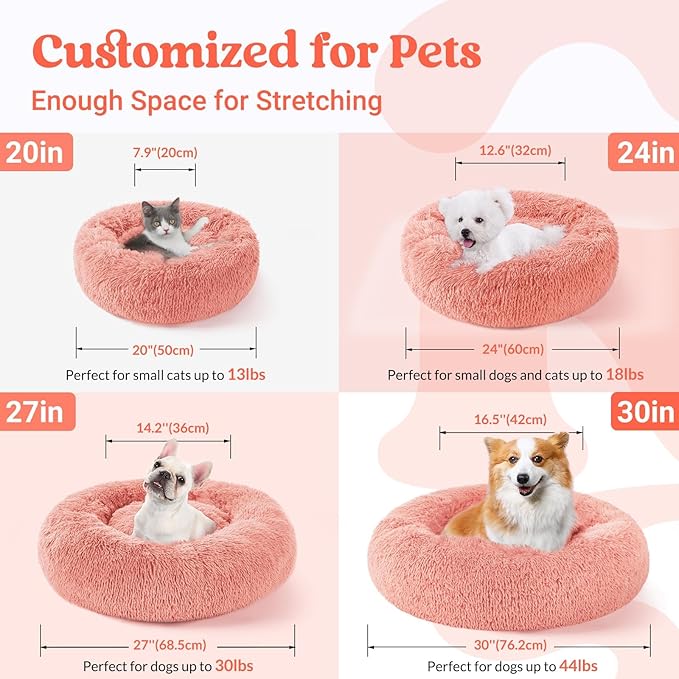 rabbitgoo Cat Beds for Indoor Cats, 20 inches Cat Bed Machine Washable, Fluffy Round Pet Bed