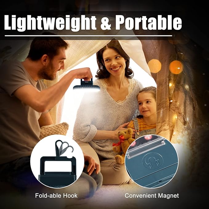 Portable Camping Fan with LED Lantern XTAUTO USB Rechargeable Waterproof Tent Fan with Hanging Hook