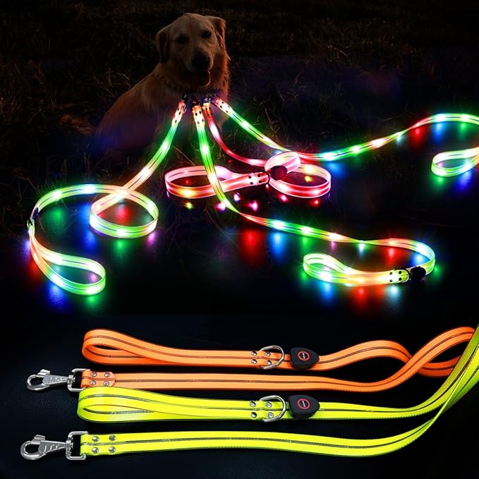 LED Waterproof Pet Dog Leash USB Rechargeable Fashionable Color Glow in The Dark Night Walk Safety