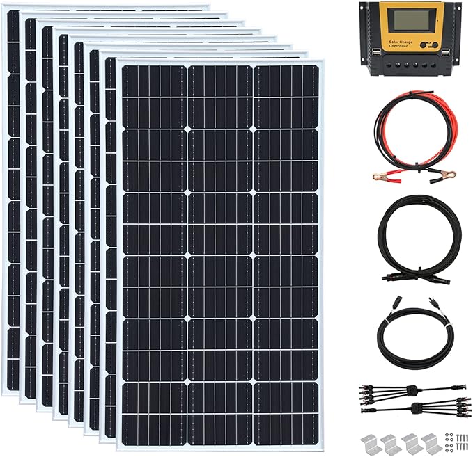 800 Watt 24Volt Solar Panel Kit 8X100W Monocrystalline Module 50A Charge Controller for RV, Boats
