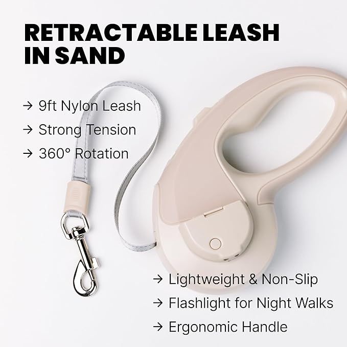MalsiPree Walking Set with Retractable Dog Leash, Poop Bag Holder, Leak Proof 12 Oz Dog Water
