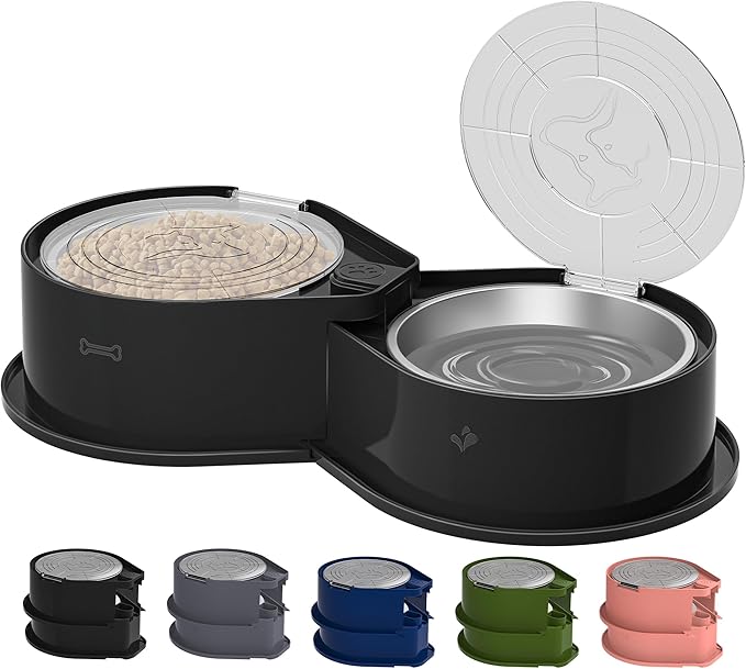 Stainless Steel Dog Bowl Set with Lids, 304 Metal Dual Food & Water Bowls for Dogs & Cats, Foldable