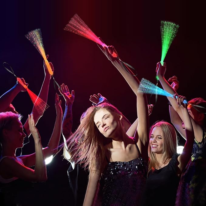 12 Pack Pink Glow Sticks Light Up Fiber Optic Stick Glow Wands Bulk with 3 Flashing Models for