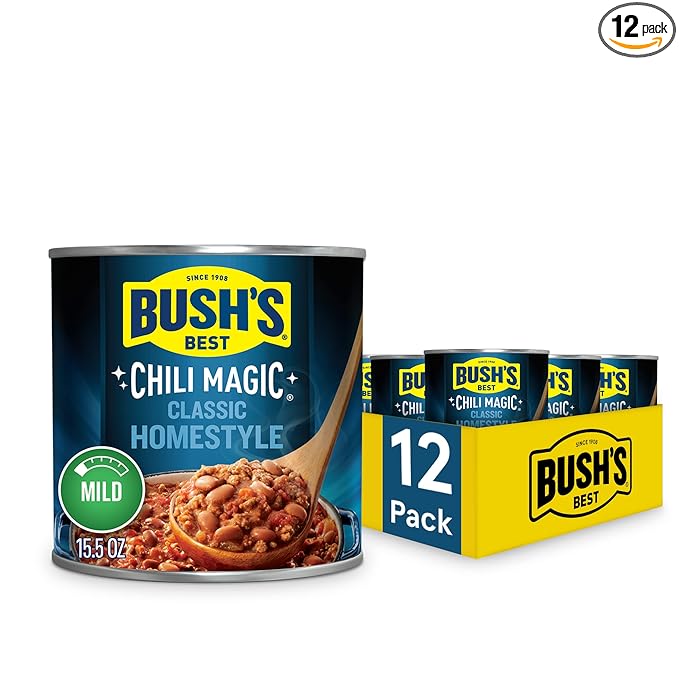 BUSH'S BEST Canned Chili Magic Chili Beans Starter Traditional Recipe (Pack of 12), Source of Plant