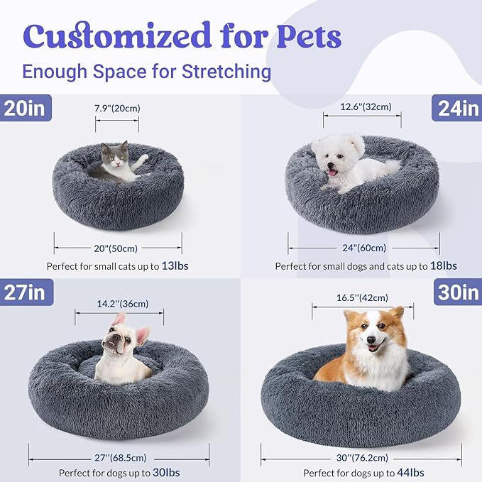 rabbitgoo Dog Bed for Small, 24 inches Machine Washable, Fluffy Donut Pet Bed Anti-Slip, Calming
