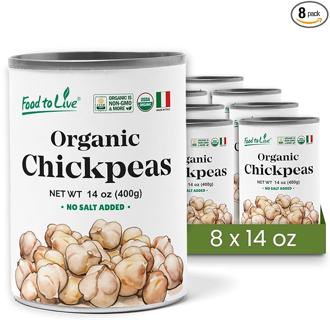 Food to Live Organic Canned Chickpeas, 14 oz (Pack of 8) - Unsalted Non-GMO Garbanzo Beans. Vegan.
