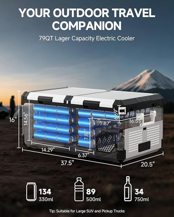 BODEGACOOLER 12 Volt Car Refrigerator, 79 Quart(75L) Portable Freezer Car Fridge Dual Zone With APP