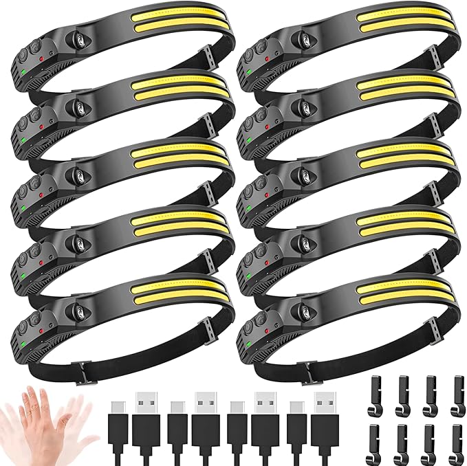 New LED Headlamp Rechargeable, 230° COB Super Bright Head Lights for Forehead, 6Mode Hard Hat Light