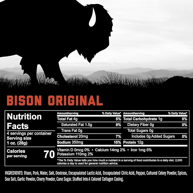 ICON Meats Bison and Pork Snack Sticks - Original Flavor – 6 Packs Per Box, 4 Sticks Per Pack, All