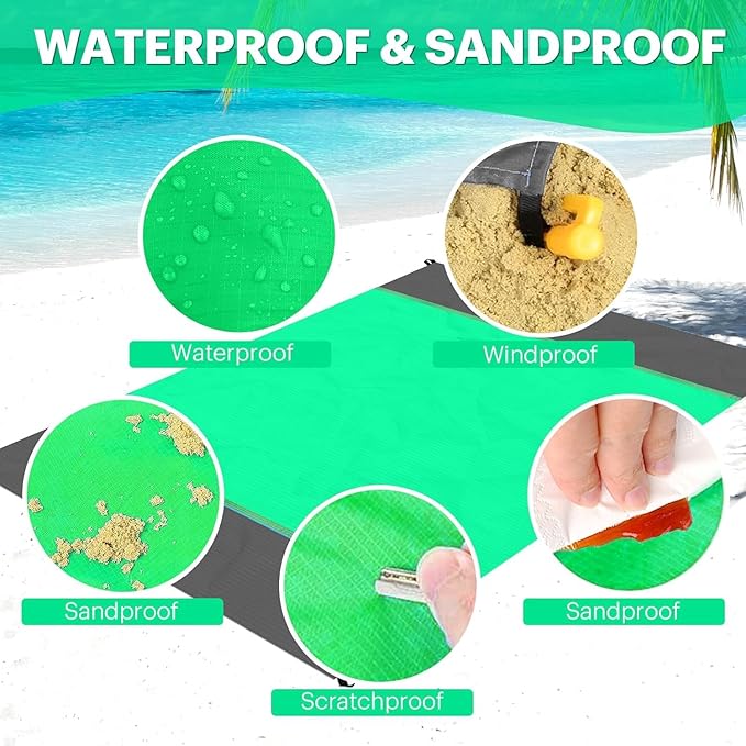 EASYFUN Beach Blanket Sandproof Oversized, 79''×83'' Extra Large Beach Mat, Portable Picnic Mat for
