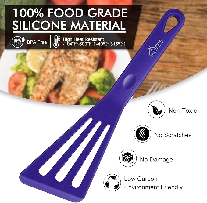 HOTEC 600??Heat Resistant Silicone Slotted Fish Turner Spatula Set, BPA Free Kitchen Cooking