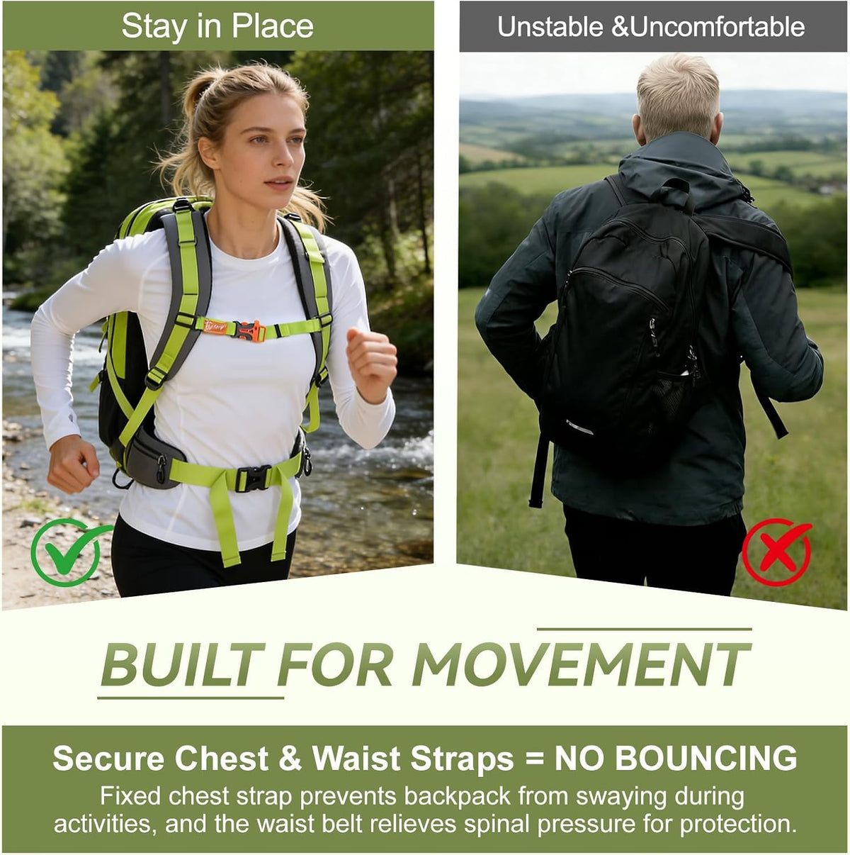 Super Eager Hiking Backpack - 50L, Waterproof, Green - product view 5