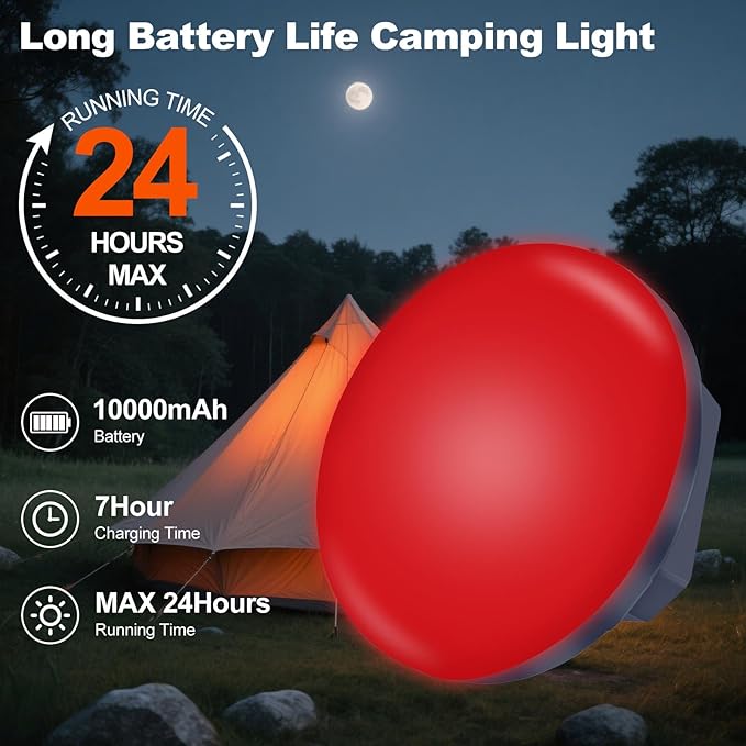 2025 Red Light Insect-Proof Camping Lamp10000mAh Rechargeable 3000LM Tent Camping Light, 6500K