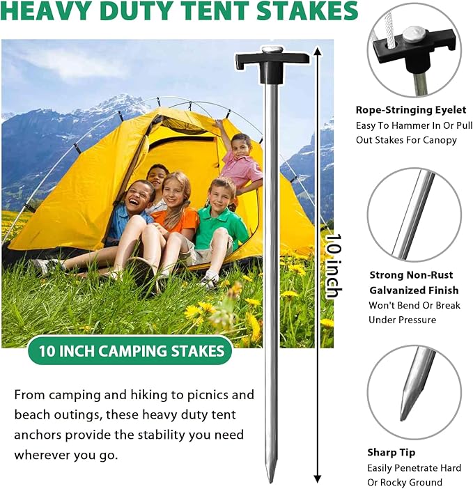 Eurmax USA Galvanized Non-Rust Camping Family Tent Pop Up Tent Stakes Canopy Anchors Heavy Duty