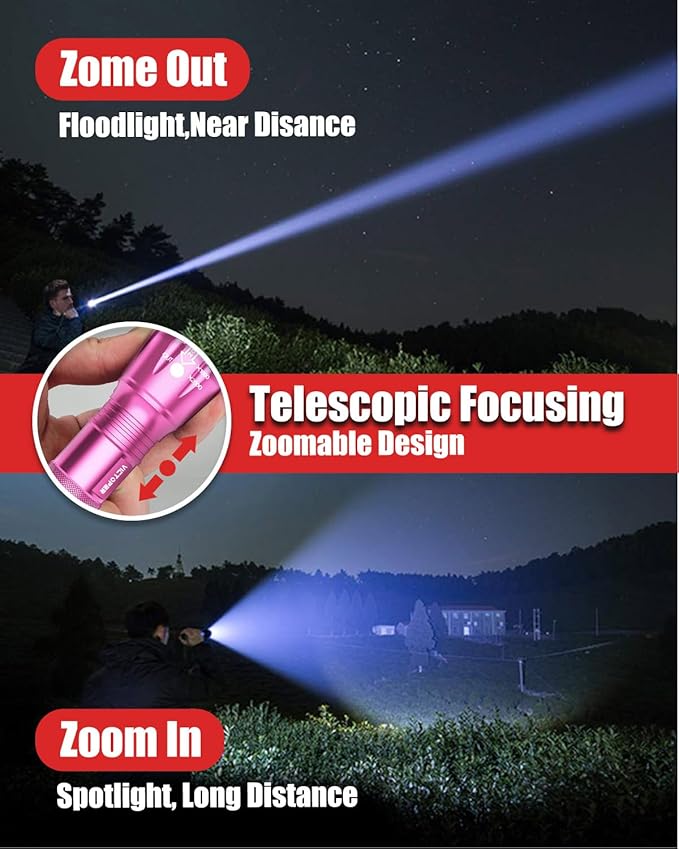 Victoper LED Flashlight 2 Pack Pink, Bright High Lumens Tactical Flashlights High Lumens with 5