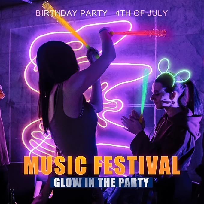 12 Pack Pink Glow Sticks Light Up Fiber Optic Stick Glow Wands Bulk with 3 Flashing Models for