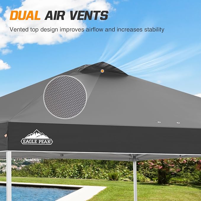 EAGLE PEAK Pop Up Canopy Tent with Wheeled Carry Bag, 8 Stakes, 4 Ropes, 4 Weight Bags, Easy Set Up