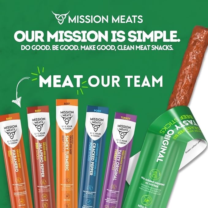 Mission Meats Kids Beef Sticks ??100% Grass Fed & Pasture Raised, Healthy Snacks for Kids, Sugar