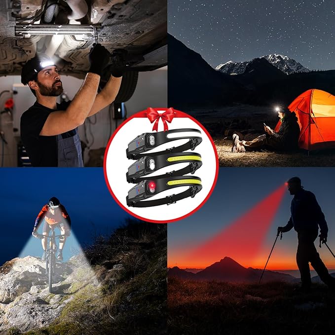 Headlamp Rechargeable 3Pack, 230° Wide Beam LED Headlamp, 7Mode Headlamps for Adults, Head Lamp